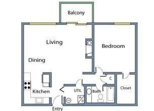1 Bed/1 Bath-689F 303F floor plan